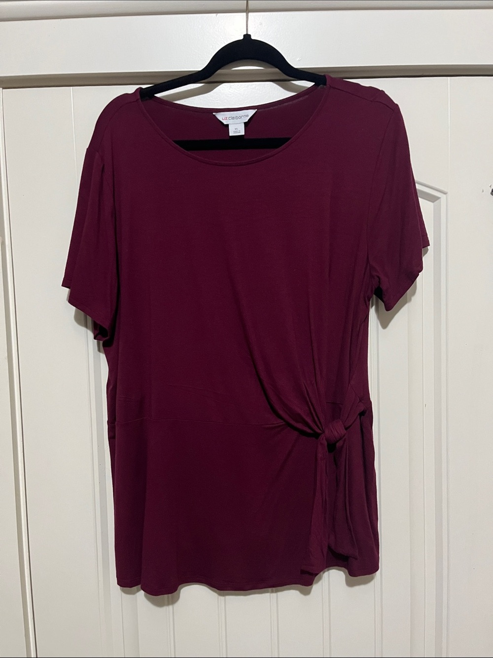 Liz Claiborne Short Sleeve Side-Tie Top - Berry